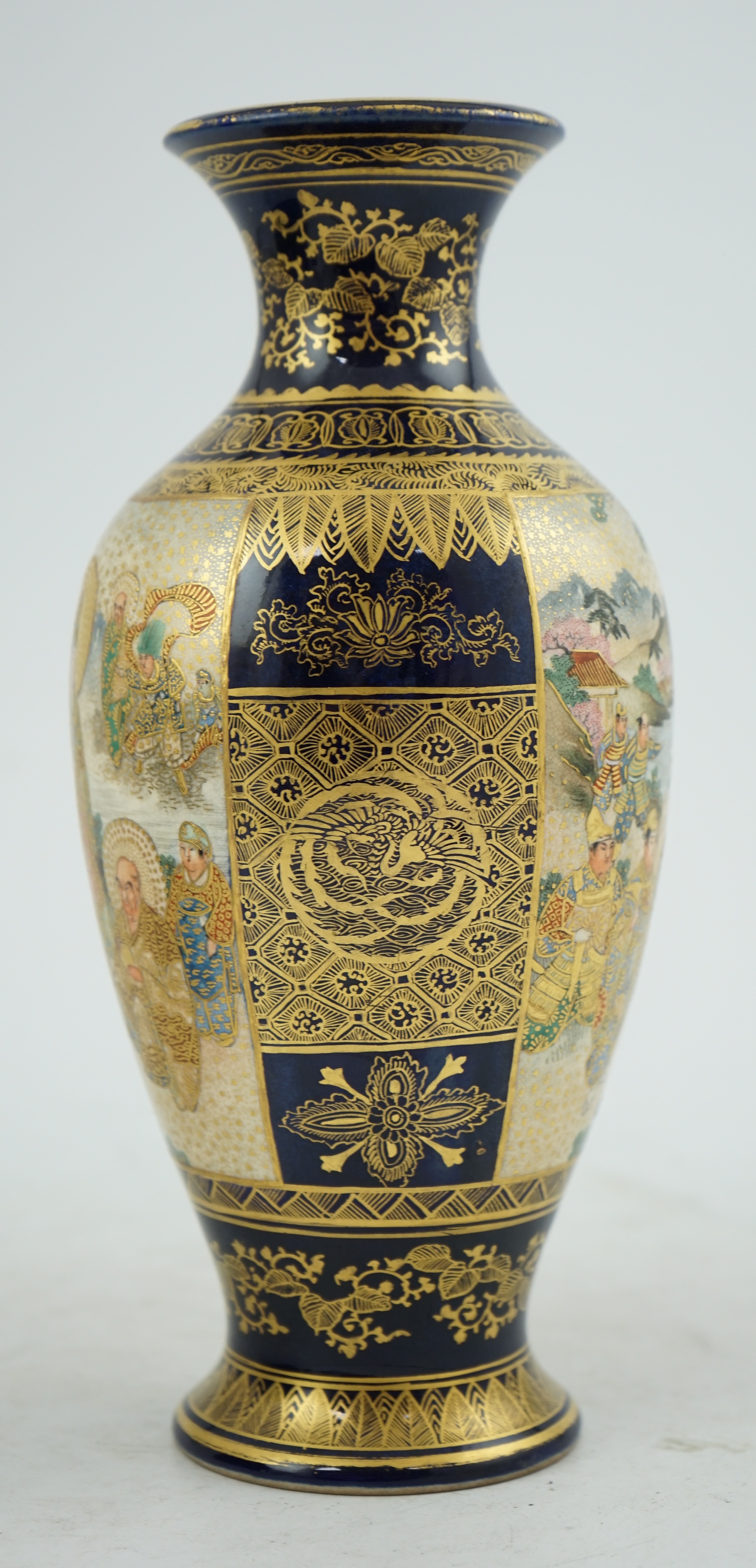 A Japanese Satsuma blue ground ovoid vase, Meiji period